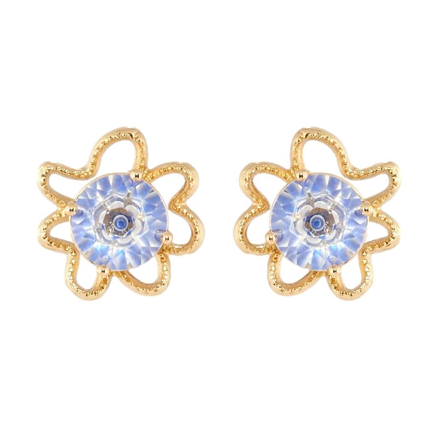 Серьги Xuping Позолота 18K пусеты Цветочки с декоративным синим фианитом фото №1