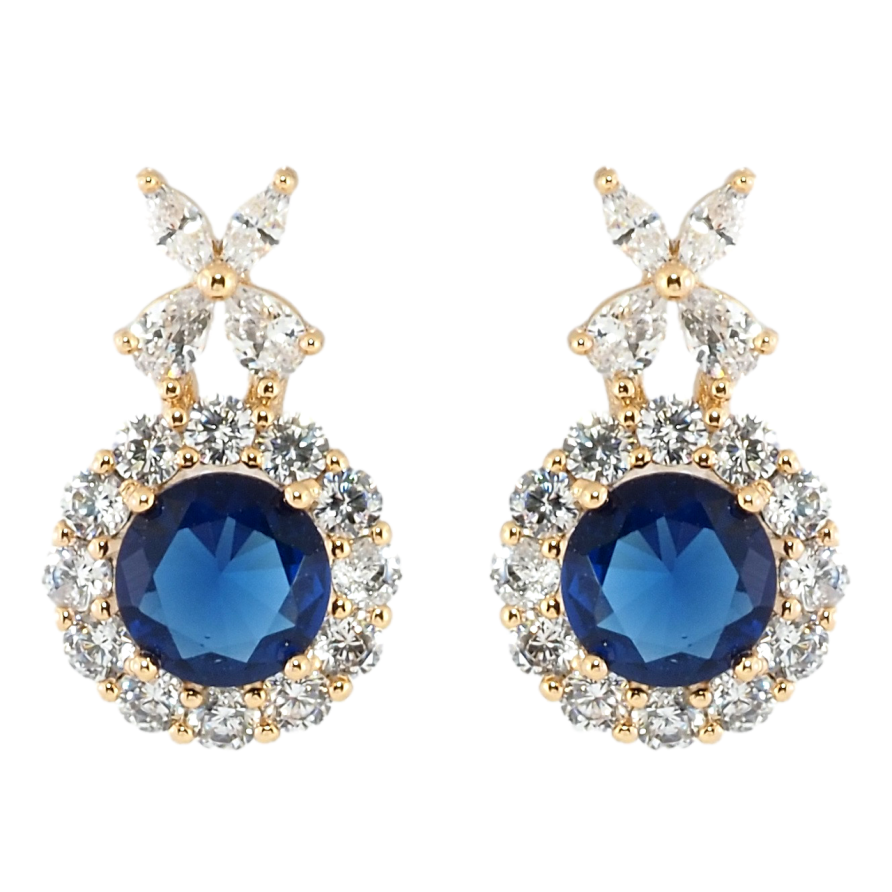 Сережки Xuping Позолота 18K пусети Сині фіаніти в обрамленні цирконію з квіткою фото №1