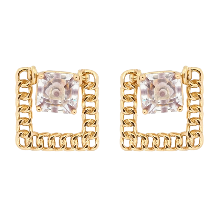 Сережки Xuping Позолота 18K пусети Декоративний фіаніт у квадраті з ланцюжка фото №6