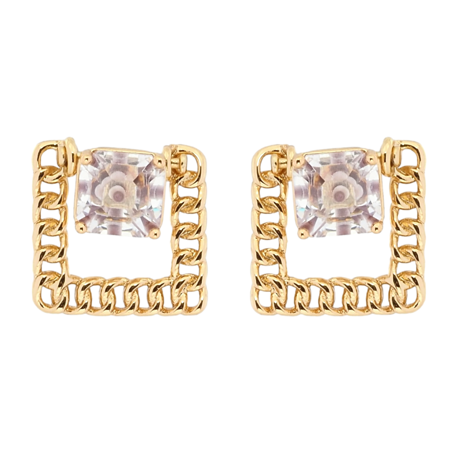 Сережки Xuping Позолота 18K пусети Декоративний фіаніт у квадраті з ланцюжка фото №1 Сережки Xuping Позолота 18K пусети Декоративний фіаніт у квадраті з ланцюжка фото №1