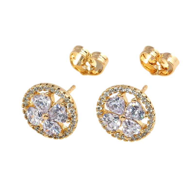 Сережки Xuping Позолота 18K пусети Квіточка з бузкових фіанітів у кільці цирконію фото №2 Сережки Xuping Позолота 18K пусети Квіточка з бузкових фіанітів у кільці цирконію фото №2