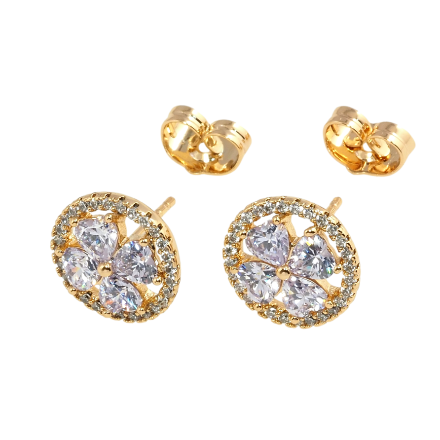 Сережки Xuping Позолота 18K пусети Квіточка з бузкових фіанітів у кільці цирконію фото №1 Сережки Xuping Позолота 18K пусети Квіточка з бузкових фіанітів у кільці цирконію фото №1