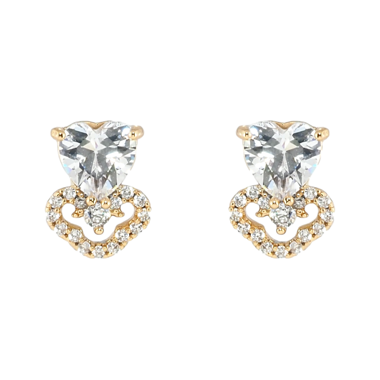 Серьги Xuping Позолота 18K пусеты Кристальные сердечки фото №1