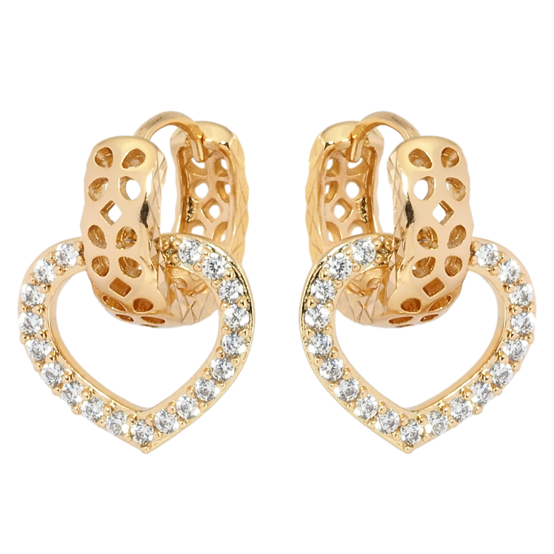 Серьги Xuping Позолота 18K подвески на колечках Сердечки с цирконием фото №1