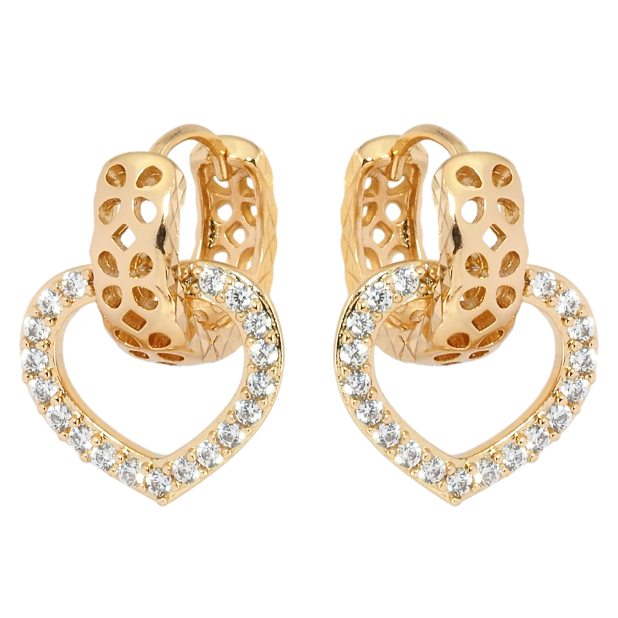 Сережки Xuping Позолота 18K підвіски на колечках Серця з цирконієм фото №1