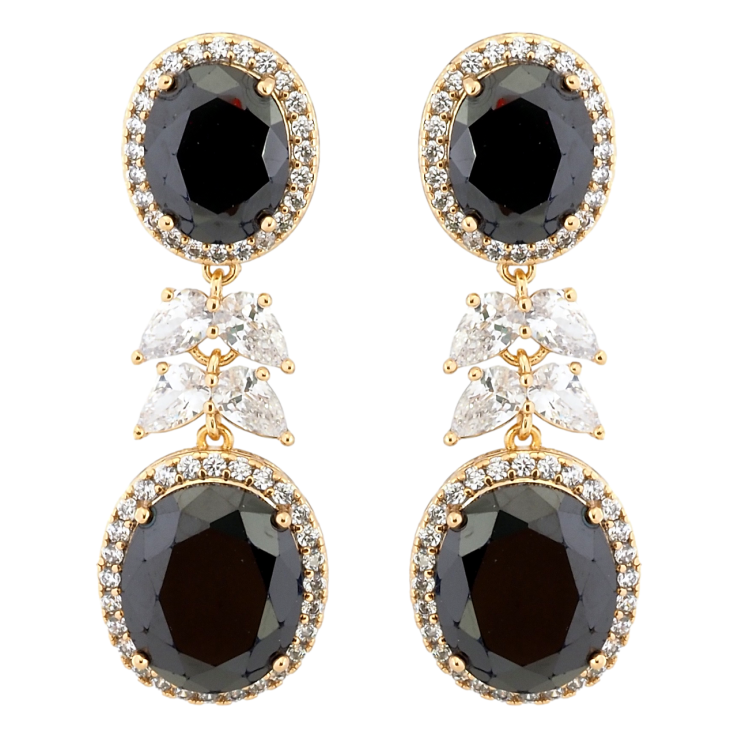 Серьги Xuping QQMM Позолота 18K пусеты Роскошные подвески с черными фианитами фото №19