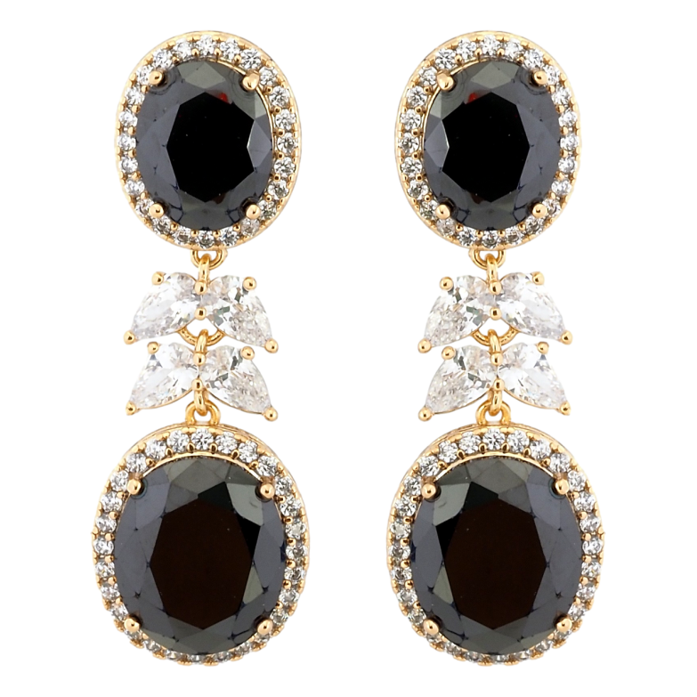 Серьги Xuping QQMM Позолота 18K пусеты Роскошные подвески с черными фианитами фото №1