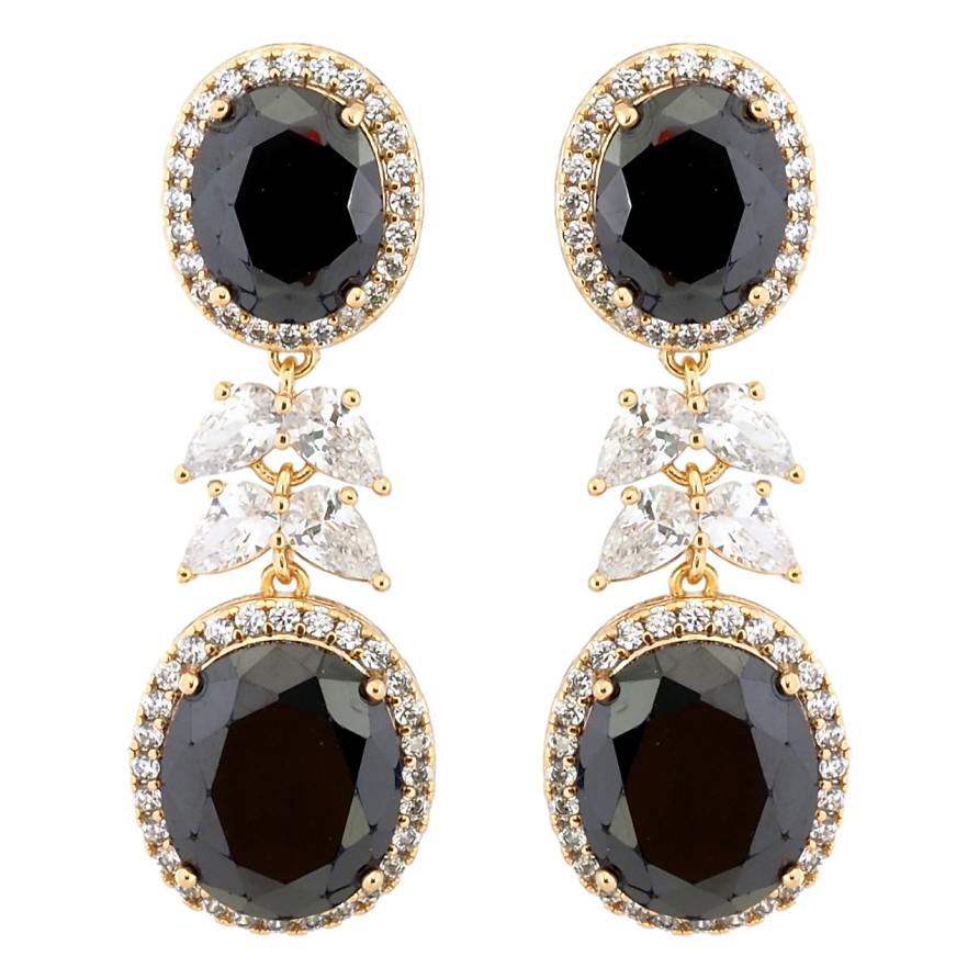 Серьги Xuping QQMM Позолота 18K пусеты Роскошные подвески с черными фианитами фото №1