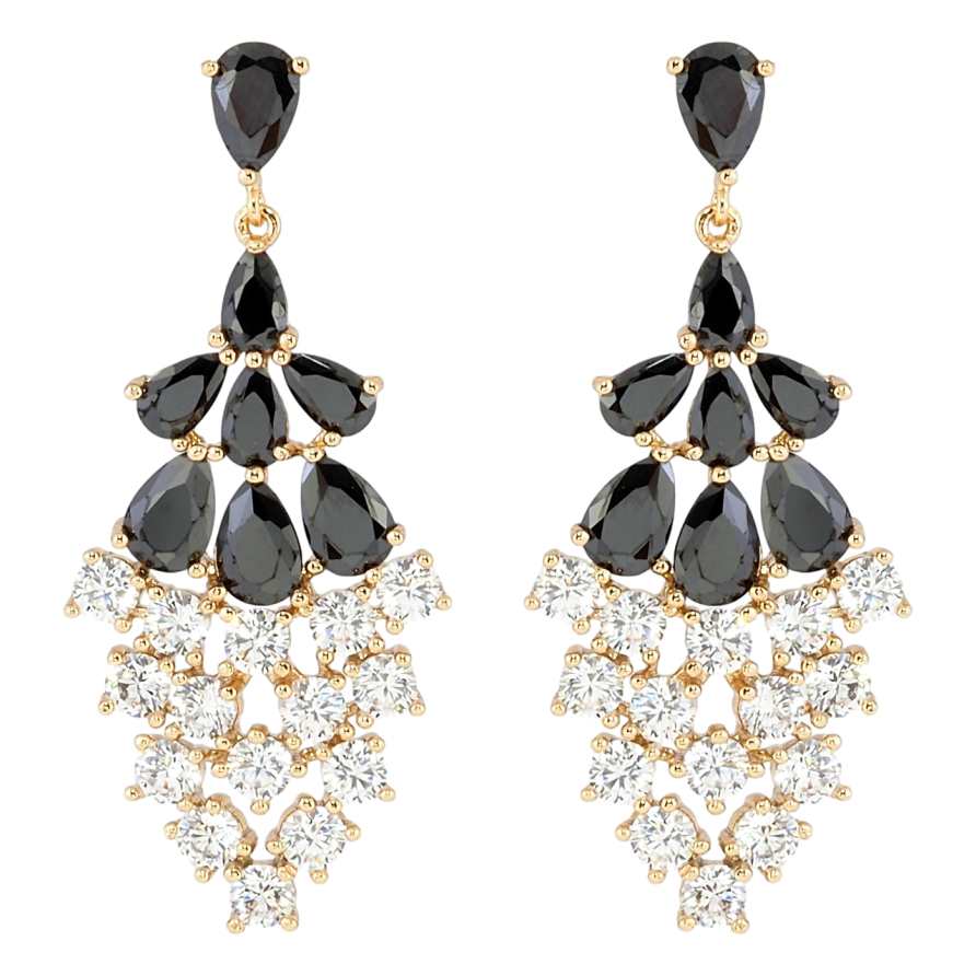 Серьги Xuping QQMM Позолота 18K пусеты Изящные подвески с черными фианитами и цирконием фото №1