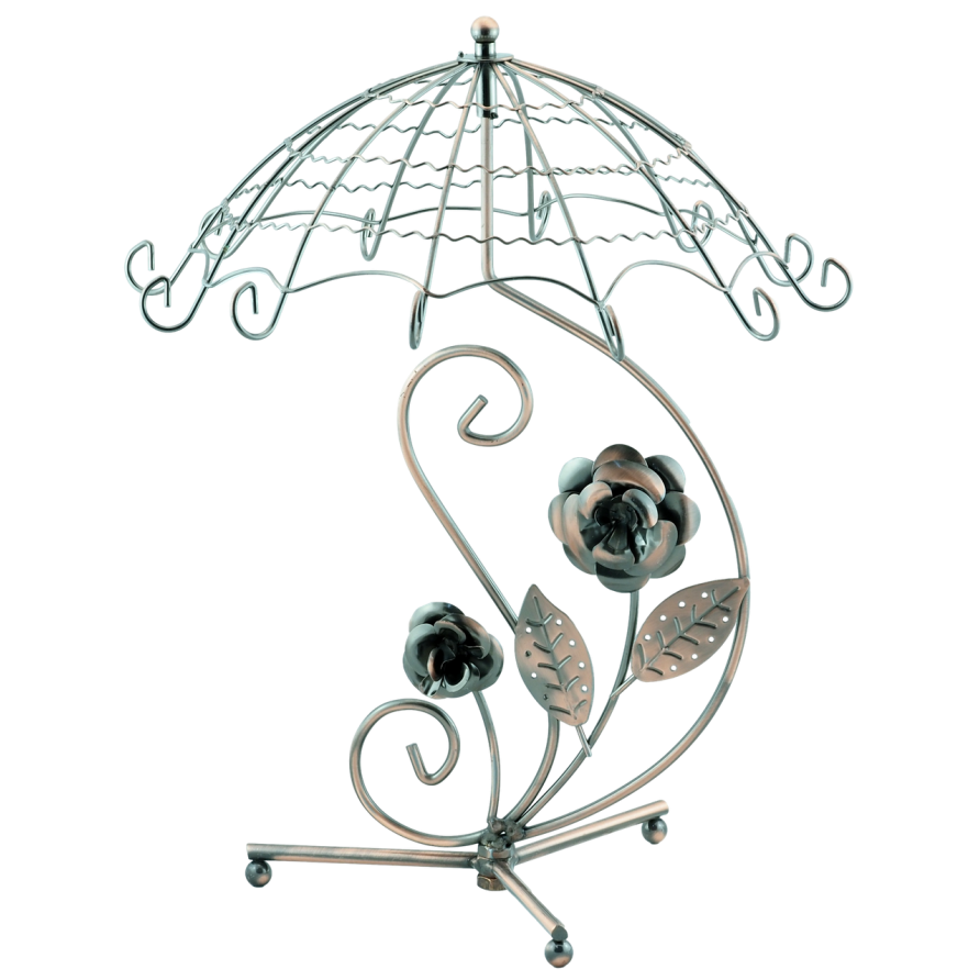 Підставка під усі види прикрас Металічна бронзова парасолька, що обертається, з квітами 35х28см дивись опис фото №1