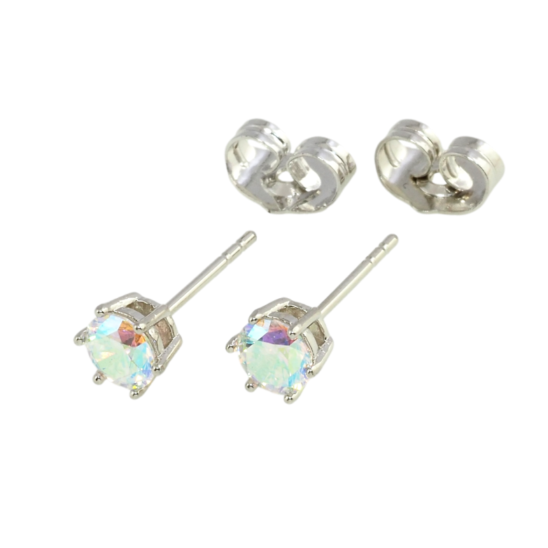 Серьги Xuping Родий пусеты Радужные фианиты в 6-ти крапановой оправе ø 5мм фото №1