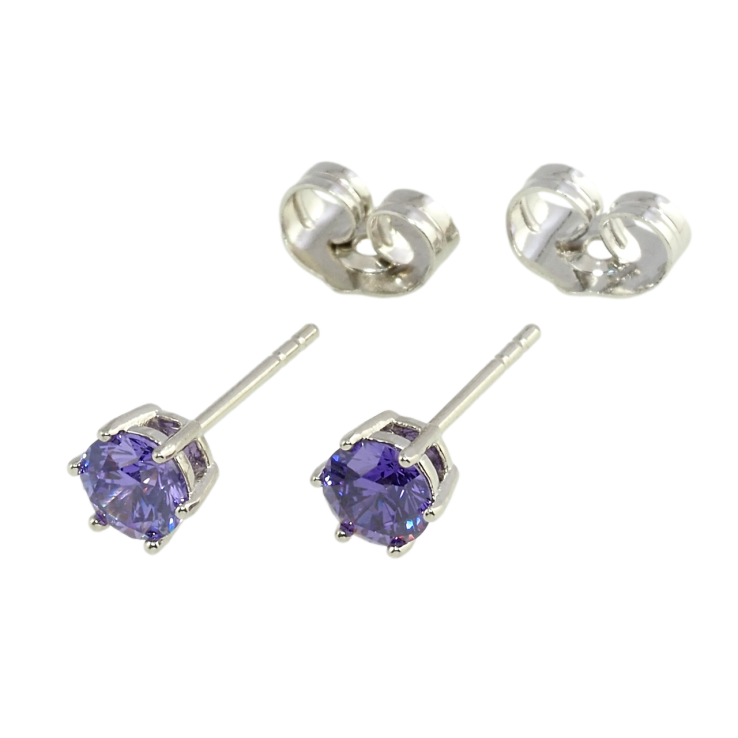 Серьги Xuping Родий пусеты Сиреневые фианиты в 6-ти крапановой оправе ø 5мм фото №14