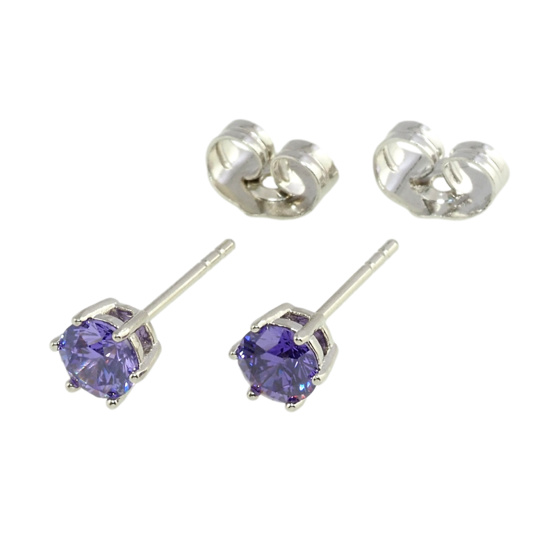 Сережки Xuping Родій пусети Бузкові фіаніти в 6-ти крапановій оправі ø 5мм фото №2