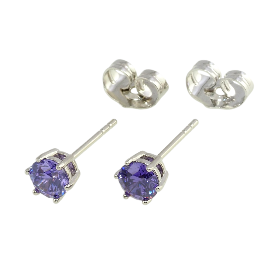 Сережки Xuping Родій пусети Бузкові фіаніти в 6-ти крапановій оправі ø 5мм фото №1