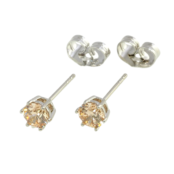 Серьги Xuping Родий пусеты Персиковые фианиты в 6-ти крапановой оправе ø 5мм фото №9