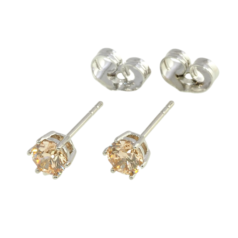 Серьги Xuping Родий пусеты Персиковые фианиты в 6-ти крапановой оправе ø 5мм фото №1