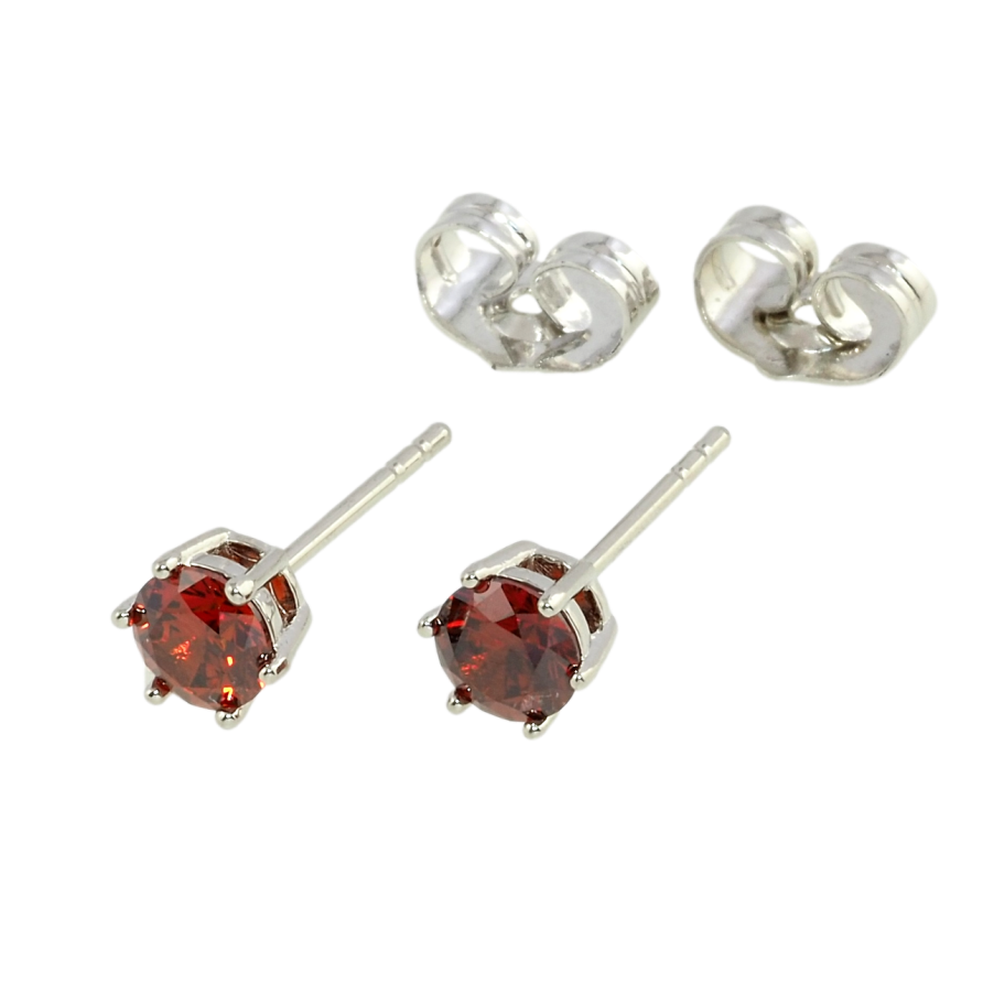 Серьги Xuping Родий пусеты Красные фианиты в 6-ти крапановой оправе ø 5мм фото №1
