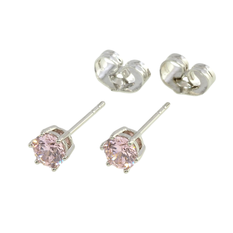 Сережки Xuping Родій пусети Рожеві фіаніти в 6-ти крапановій оправі ø 5мм фото №1