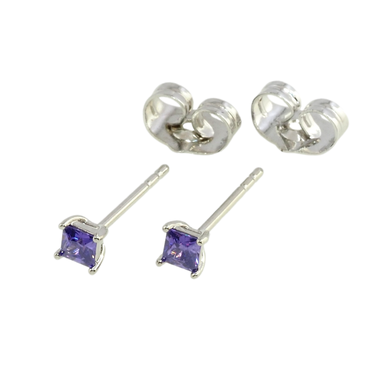 Серьги Xuping Родий пусеты Сиреневые фианиты в 4-х крапановой оправе 3х3мм фото №11