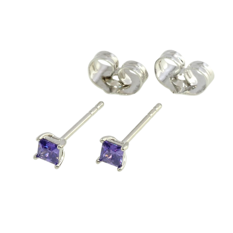 Серьги Xuping Родий пусеты Сиреневые фианиты в 4-х крапановой оправе 3х3мм фото №1