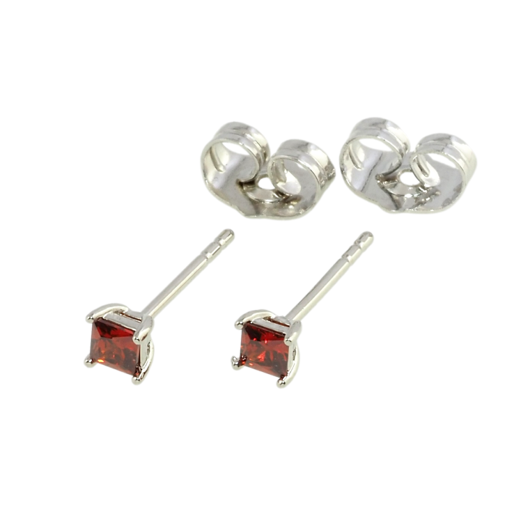 Серьги Xuping Родий пусеты Красные фианиты в 4-х крапановой оправе 3х3мм фото №10