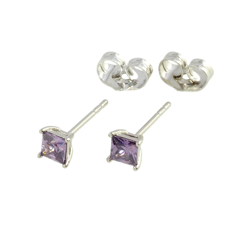 Серьги Xuping Родий пусеты Сиреневые фианиты в 4-х крапановой оправе 4х4мм фото №2