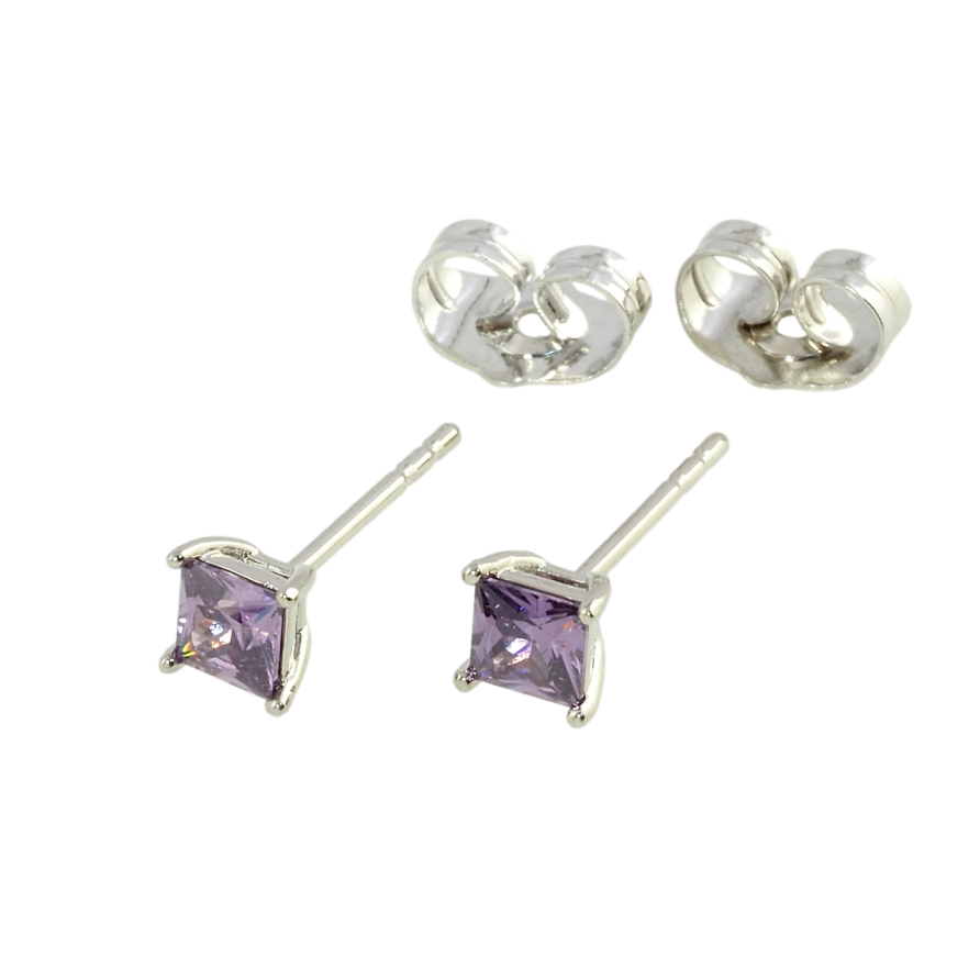 Серьги Xuping Родий пусеты Сиреневые фианиты в 4-х крапановой оправе 4х4мм фото №1