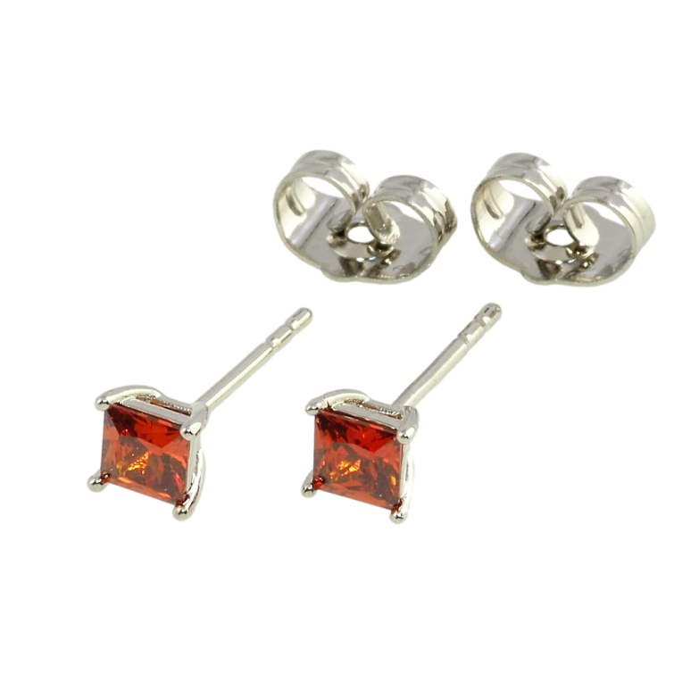 Серьги Xuping Родий пусеты Красные фианиты в 4-х крапановой оправе 4х4мм фото №1