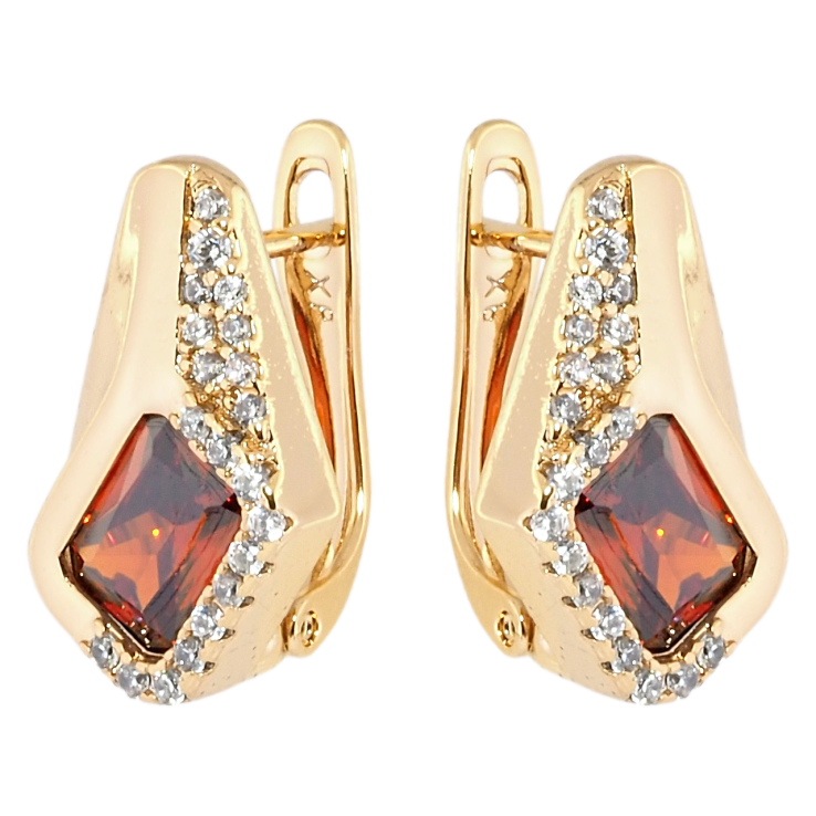 Сережки Xuping Позолота 18K англійський замок Ромбовий візерунок з червоними фіанітами і цирконієм фото №14