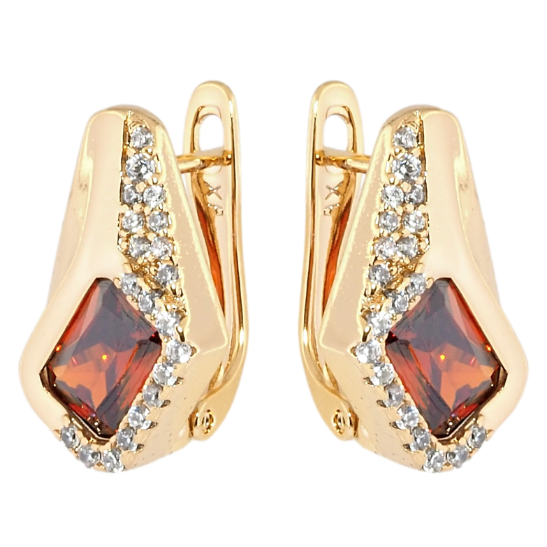 Сережки Xuping Позолота 18K англійський замок Ромбовий візерунок з червоними фіанітами і цирконієм фото №10