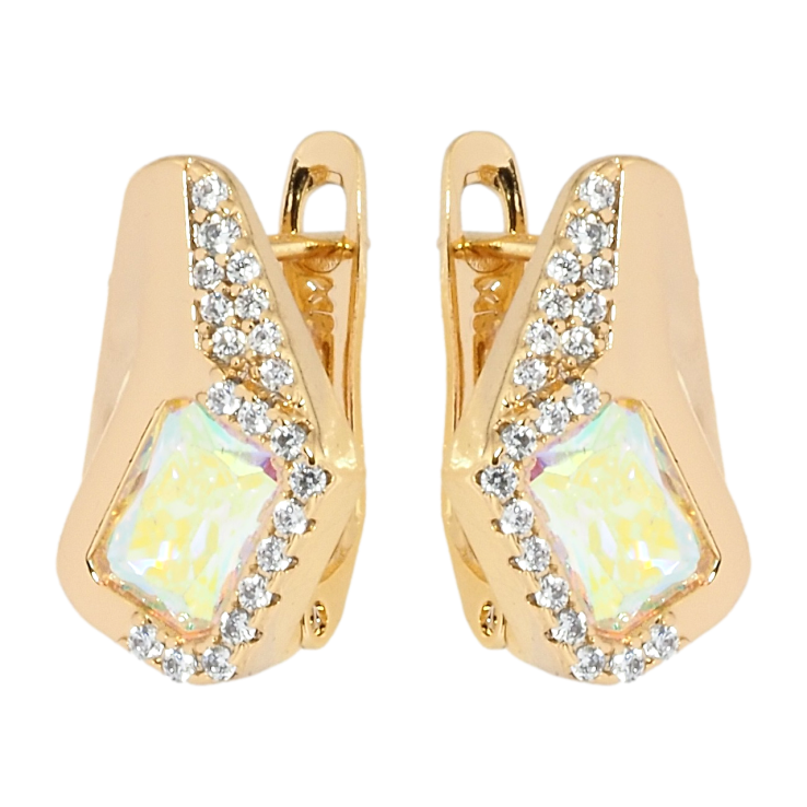 Серьги Xuping Позолота 18K английский замок Ромбовый узор с радужными фианитами и цирконием фото №19