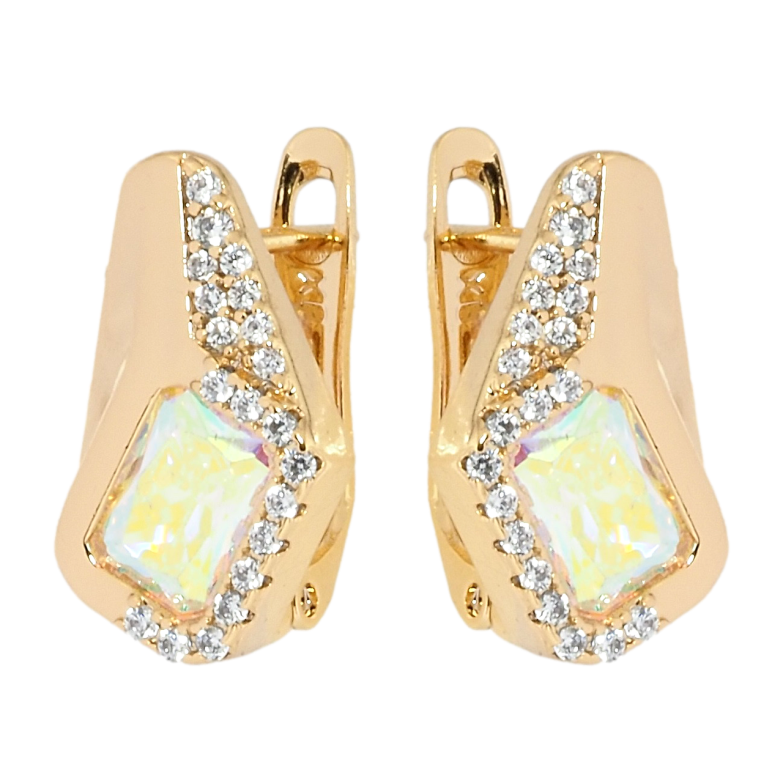 Серьги Xuping Позолота 18K английский замок Ромбовый узор с радужными фианитами и цирконием фото №1