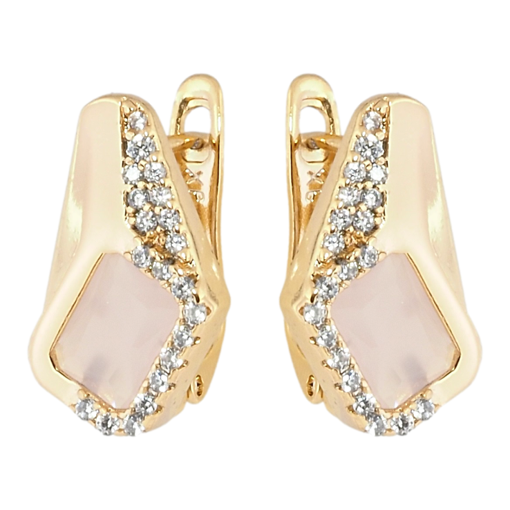 Сережки Xuping Позолота 18K англійський замок Ромбовий візерунок з рожевими фіанітами і цирконієм фото №8