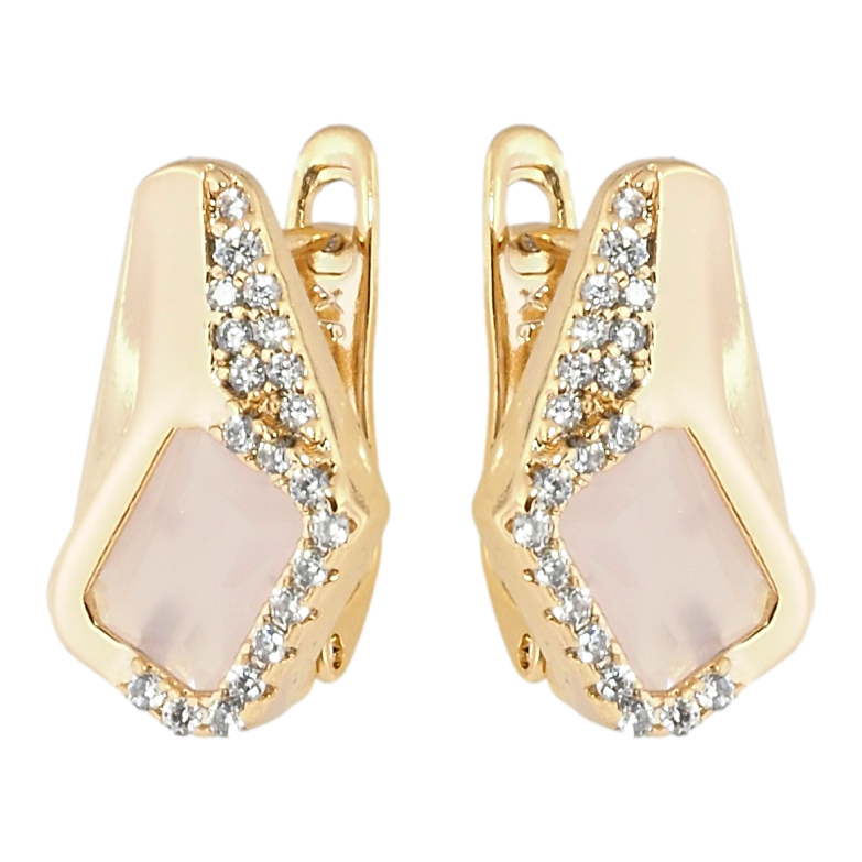 Сережки Xuping Позолота 18K англійський замок Ромбовий візерунок з рожевими фіанітами і цирконієм фото №1