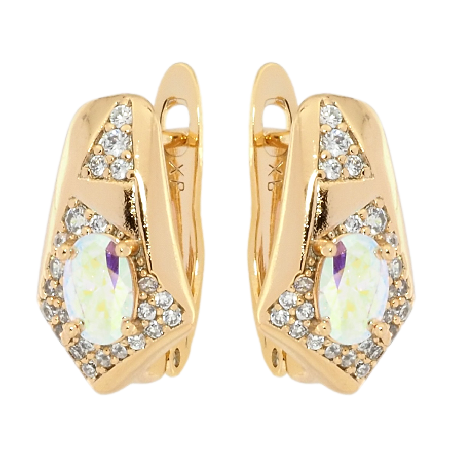 Сережки Xuping Позолота 18K англійський замок Декоративний візерунок з цирконієм та райдужним фіанітом фото №1