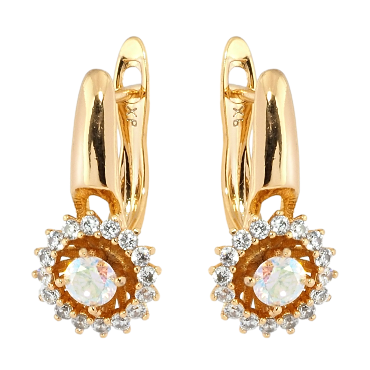 Сережки Xuping Позолота 18K англійський замок Квіточки з райдужними фіанітами і цирконієм фото №9 Сережки Xuping Позолота 18K англійський замок Квіточки з райдужними фіанітами і цирконієм фото №9