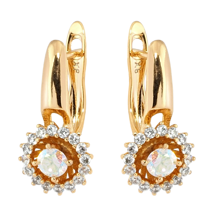 Сережки Xuping Позолота 18K англійський замок Квіточки з райдужними фіанітами і цирконієм фото №1