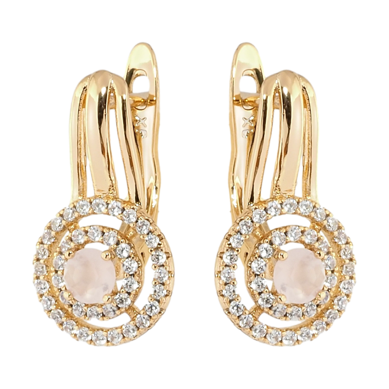 Серьги Xuping Позолота 18K английский замок Розовые фианиты в колечках циркония фото №1