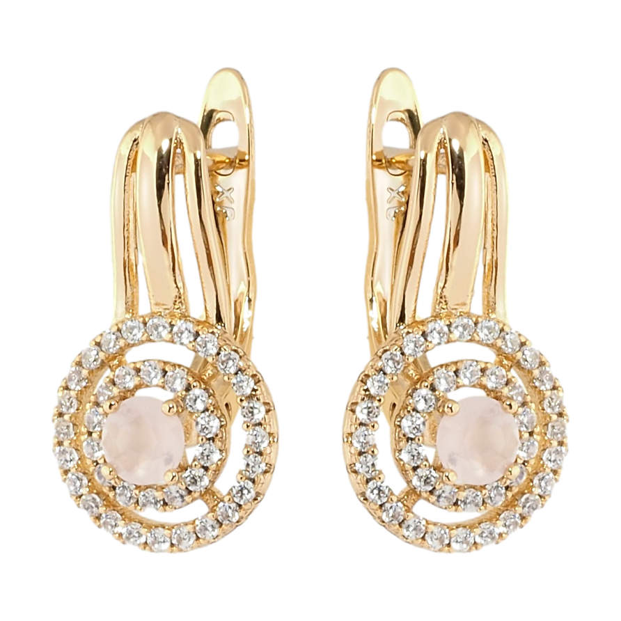 Сережки Xuping Позолота 18K англійський замок Рожеві фіаніти в кільцях цирконію фото №1
