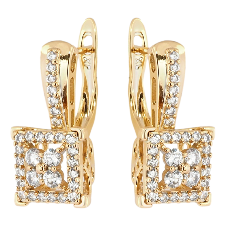 Сережки Xuping Позолота 18K англійський замок Квадратні з інкрустацією цирконієм фото №1