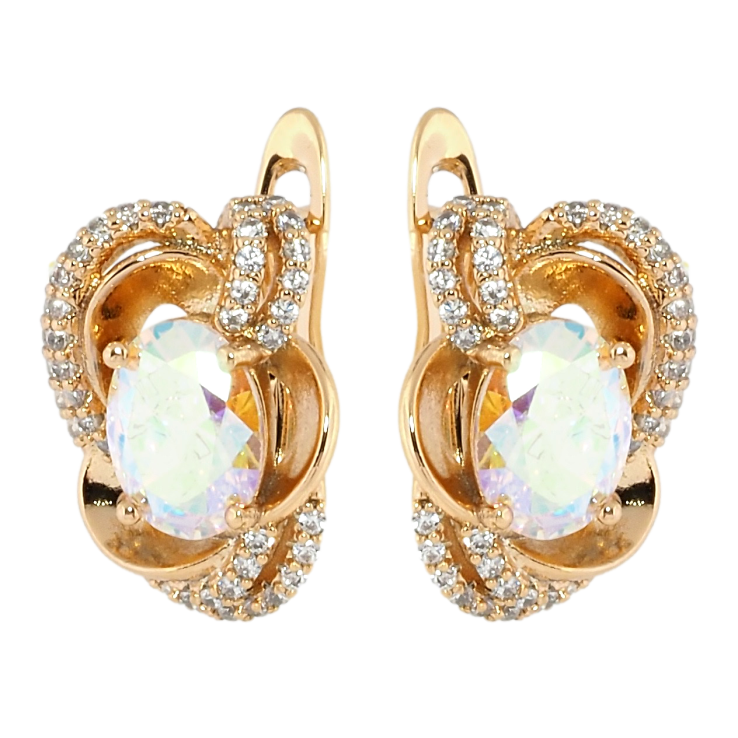 Сережки Xuping Позолота 18K англійський замок Квіткові мотиви з райдужними фіанітами і цирконієм фото №19