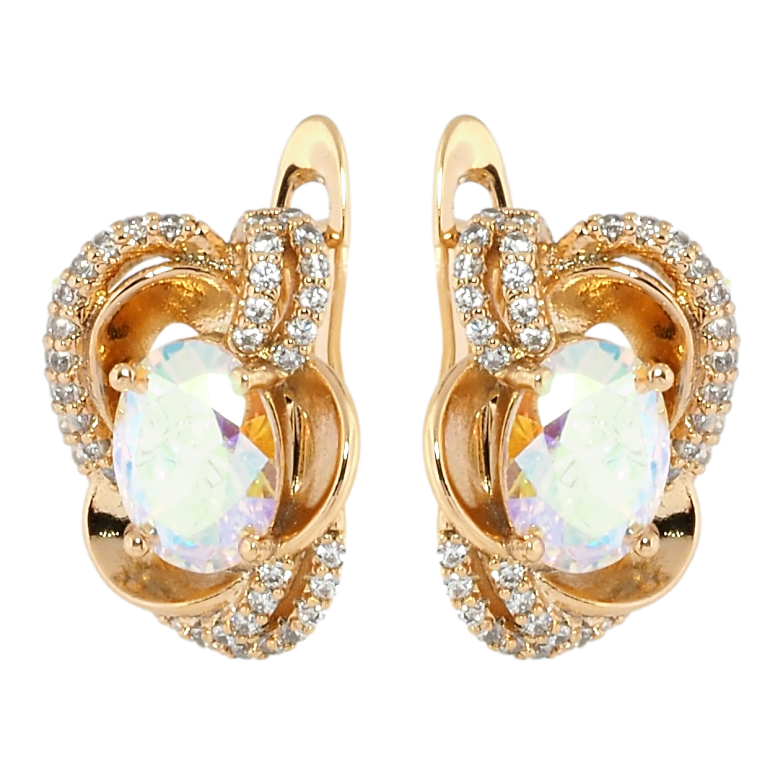 Серьги Xuping Позолота 18K английский замок Цветочные мотивы с радужными фианитами и цирконием фото №1