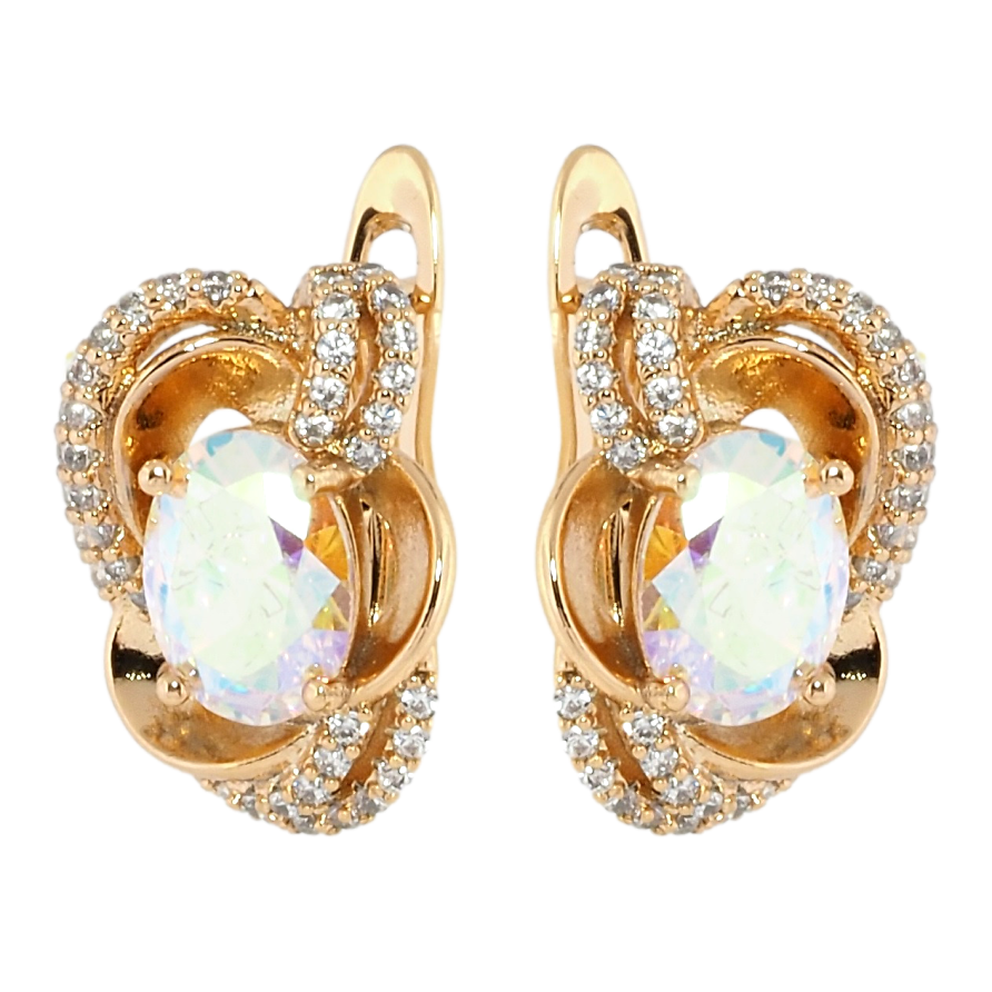 Сережки Xuping Позолота 18K англійський замок Квіткові мотиви з райдужними фіанітами і цирконієм фото №1