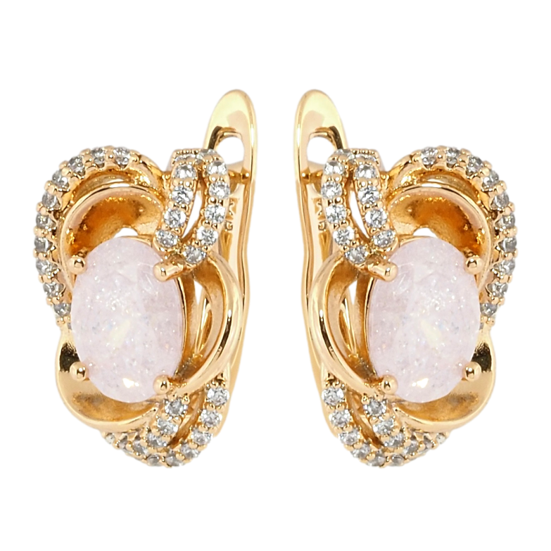 Сережки Xuping Позолота 18K англійський замок Квіткові мотиви з рожевими фіанітами і цирконієм фото №1