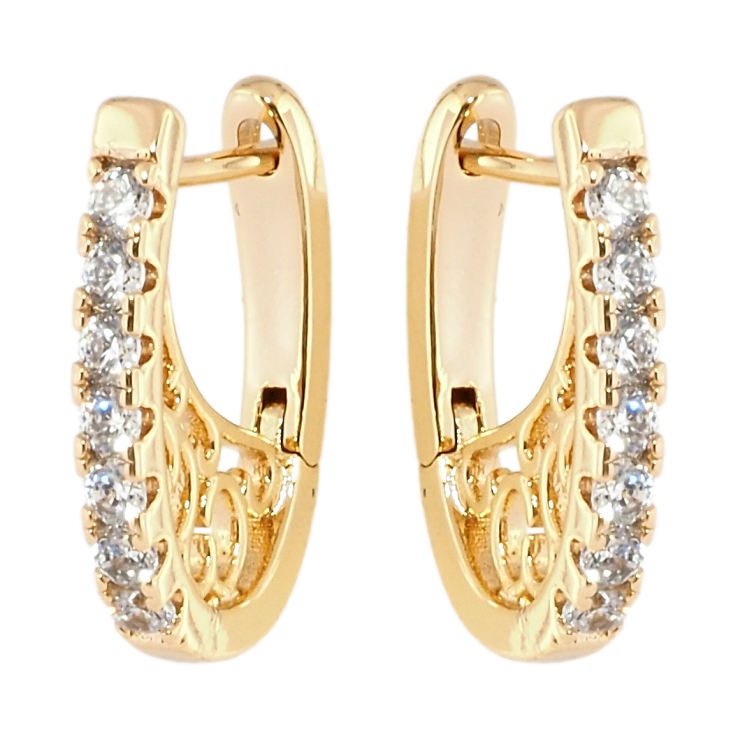 Сережки Xuping Позолота 18K англійський замок Доріжки цирконію з різьбленим бічним візерунком фото №15