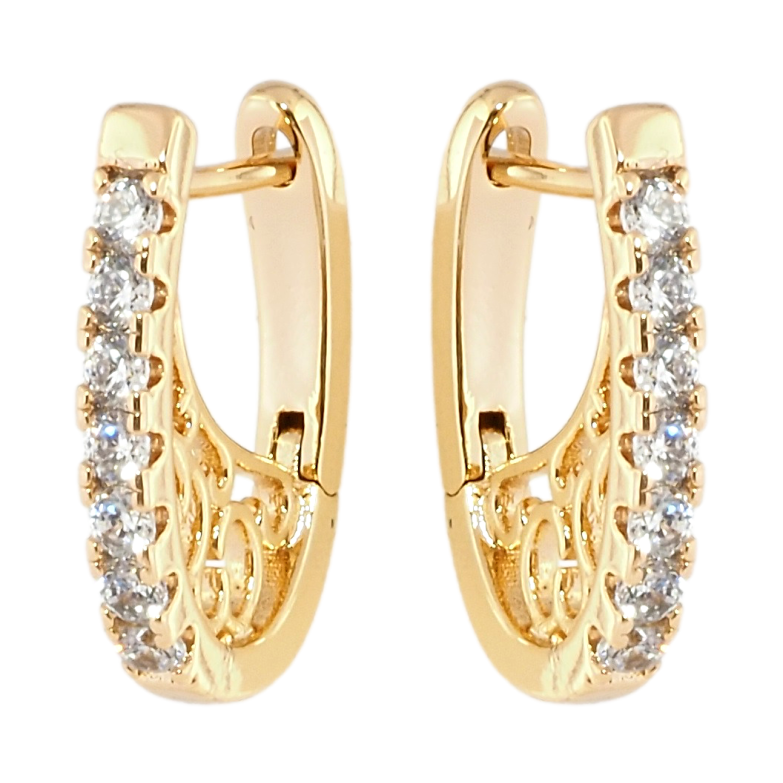 Серьги Xuping Позолота 18K английский замок Дорожки циркония с резным боковым узором фото №3