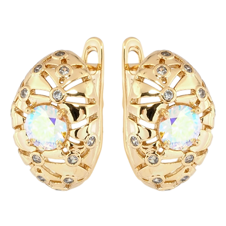 Сережки Xuping Позолота 18K англійський замок Декоративні овали з цирконієм та райдужними фіанітами фото №25