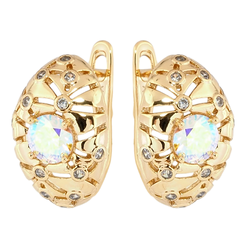 Серьги Xuping Позолота 18K английский замок Декоративные овалы с цирконием и радужными фианитами фото №1