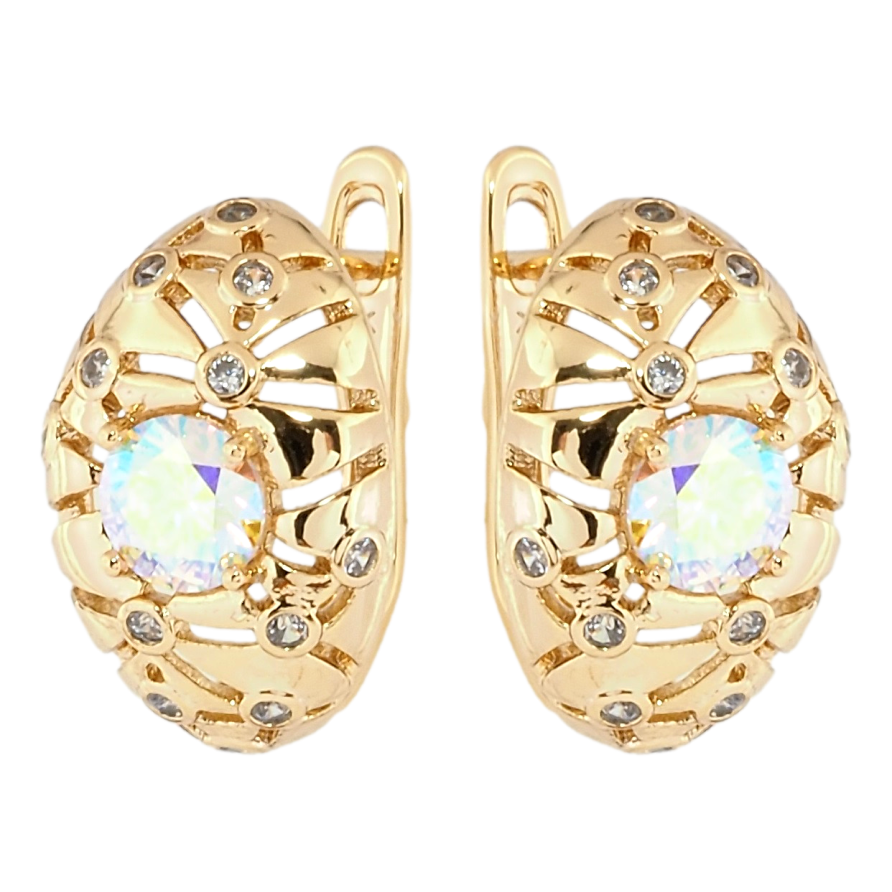 Сережки Xuping Позолота 18K англійський замок Декоративні овали з цирконієм та райдужними фіанітами фото №1