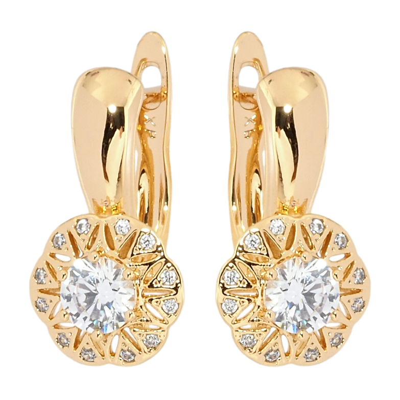 Серьги Xuping Позолота 18K английский замок Цветочки с цирконием фото №2